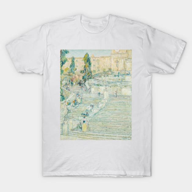 The Spanish Stairs, Rome by Childe Hassam T-Shirt by Classic Art Stall